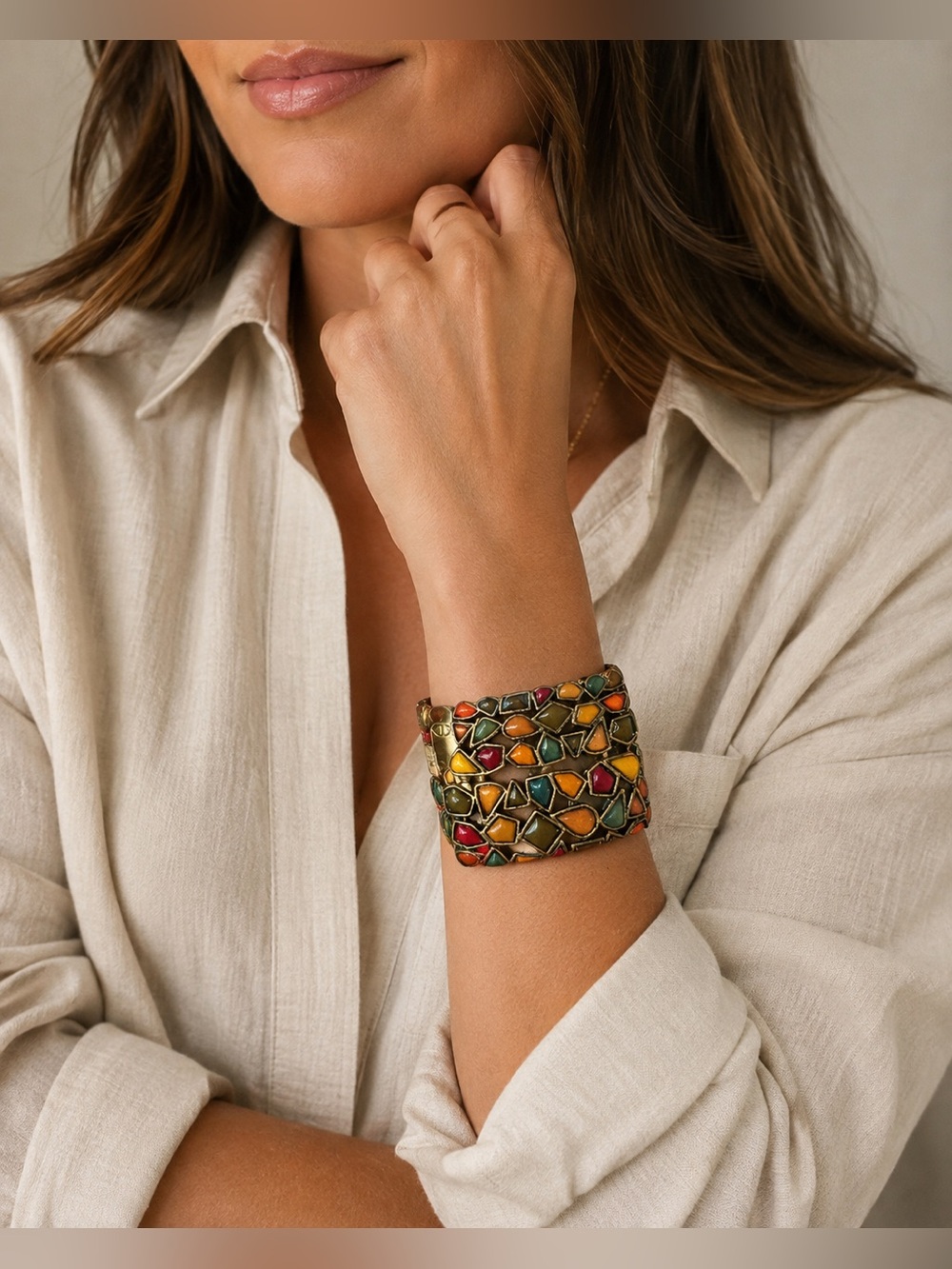 Lia Sophia "Mosaic" multi-color geometric stretch cuff bracelet